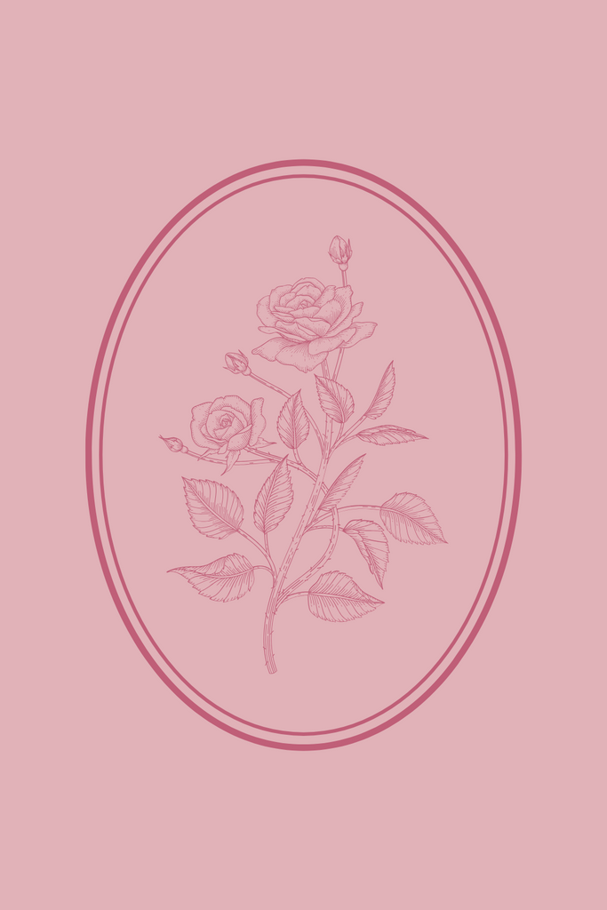 Rose Emblem in dark pink on top of light pink background